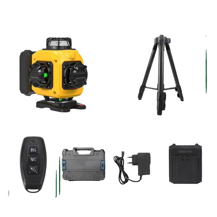 Nivel laser, 16 linii, nivelare automata, set cu trepied, 30m, 1m