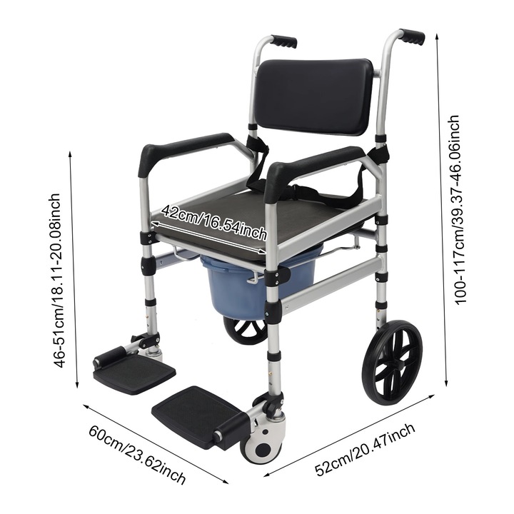 Scaun de dus, multifunctional, ajustabil pe inaltime, cu roti, negru, capacitate 150kg, 100x42x117cm