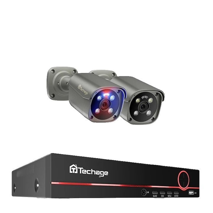 Sistem de camere de supraveghere, 8CH, 2 camere 8MP, audio bidirectional, 1TB
