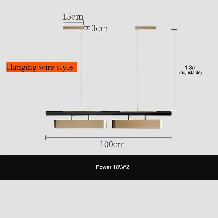 Lustra moderna, 2H-100CM, tricolor, montare semiflata, din otel inoxidabil