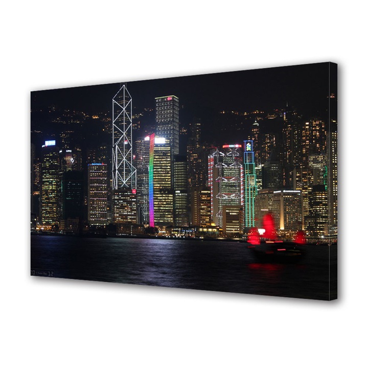 Tablou VarioView MoonLight Fosforescent Luminos in Urban Orase Centrul Hong Kong China noaptea, 60 x 90 cm