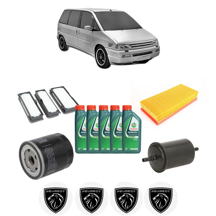 Pachet filtre revizie Bosch, 5 litrii ulei Castrol 10W40 PEUGEOT 806 (221) 2.0 16V din 2000-2002, 4x Stickere auto cu PEUGEOT