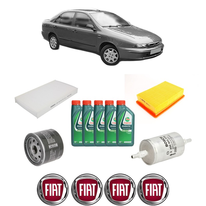 Pachet filtre revizie Bosch, 5 litrii ulei Castrol 10W40 FIAT MAREA (185_) 2.0 150 20V din 2001-2002, 4x Stickere auto cu FIAT