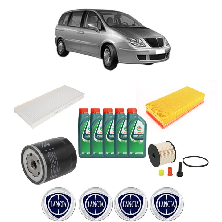 Pachet filtre revizie Bosch, 5 litrii ulei Castrol 10W40 LANCIA PHEDRA (179_) 2.2 JTD (179AXC1A) din 2002-2010, 4x Stickere auto cu LANCIA