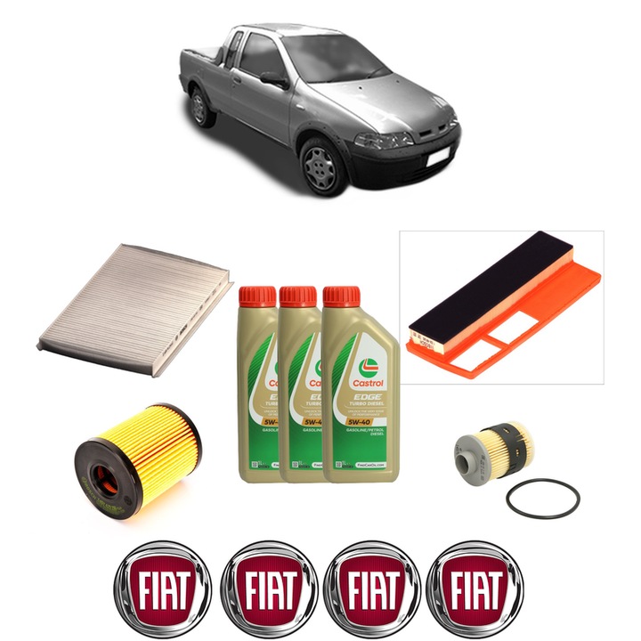 Pachet filtre revizie Bosch, 3 litrii ulei Castrol 5W40 FIAT STRADA Pickup (178_, 278_) 1.3 D Multijet din 2006, 4x Stickere auto cu FIAT