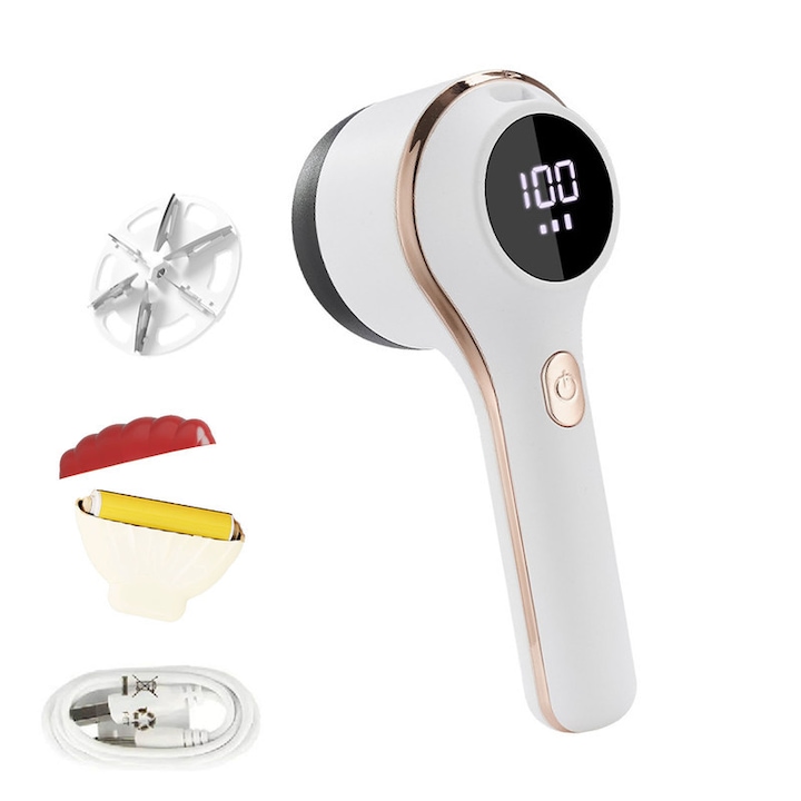 Уред за премахване на власинки, Unloshe, 3 регулируеми скорости, с остриета от неръждаема стомана, подходящ за всички видове дрехи, USB Type-C зареждане, включена многократна ролка за власинки, бял