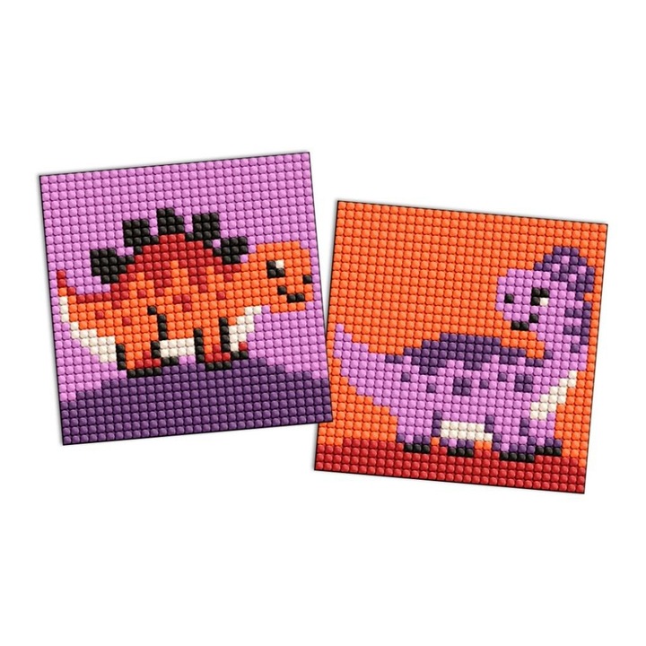 Set de artizanat, mozaica diamentina, 2 baze autocolante, dinozaur, multicolor