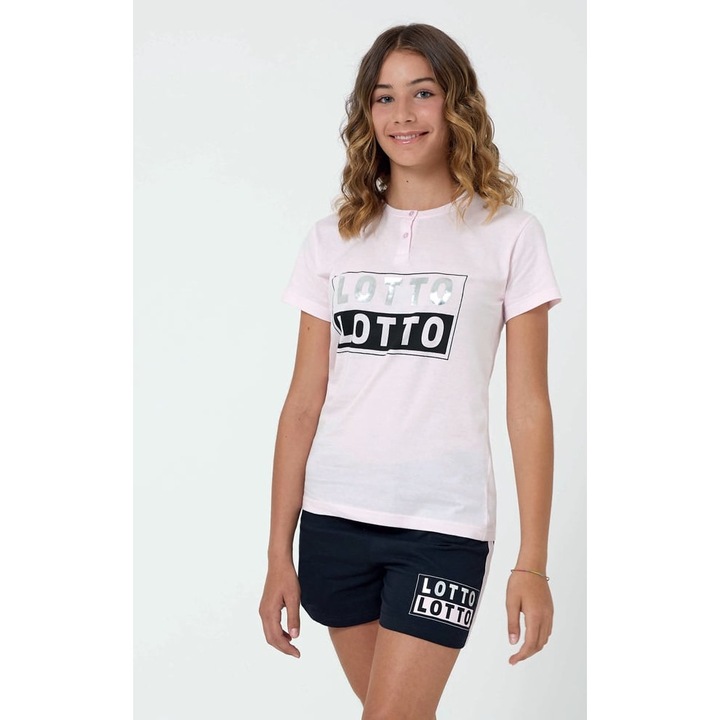 Lotto, Pijama scurta cu impirimeu logo, Roz