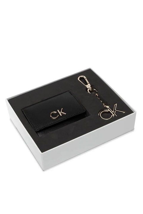 Set portofel si breloc Calvin Klein Trifold Xxs + Keyfob K60K608906 Negru 9.5 x 7.5 x 2 cm