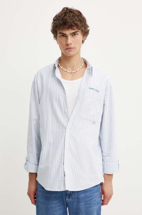 Camasa Tommy Jeans din bumbac DM0DM19526, Albastru deschis, Világoskék