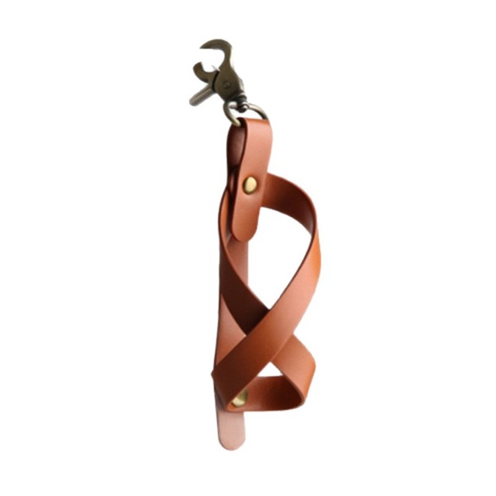 Husa pentru Kendama, Husa de Depozitare pentru Kendama, din Piele Ecologica, Catarama cu Agatare pentru Transportare, Model Breloc 8, 12 x 6 cm, Maro deschis