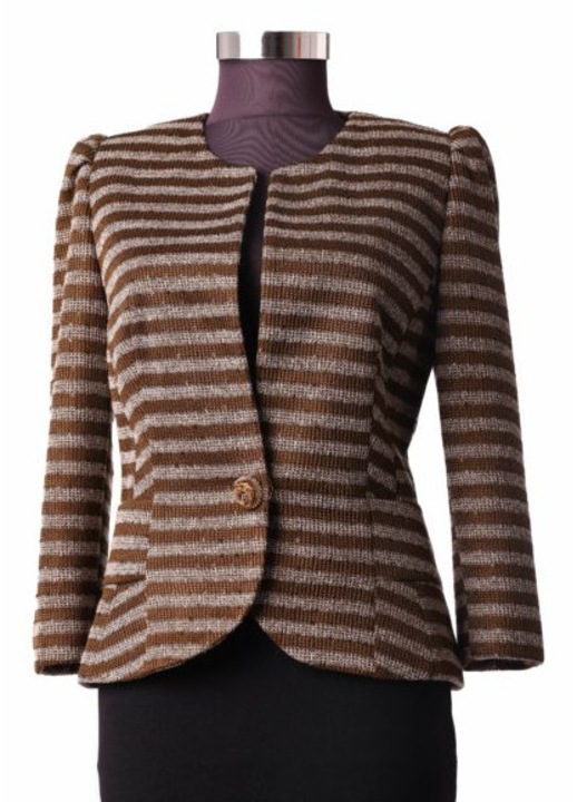 Sacou tricotat fin cu dungi orizontale si paiete, nasture din margele office, elegant marime 38