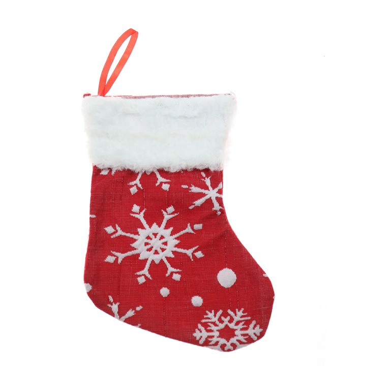 Cizmulita Decorativa pentru Craciun idealSTORE, Dimensiune 22.5x17CM, Culoare Rosu/Alb, Material Textil de Calitate, Usor de Intretinut, Design Elegant, Perfecta Pentru Combinatii Cromatice Festive