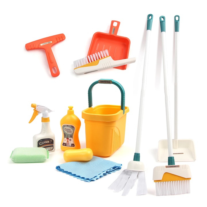 Комплект за почистване за деца NEXTLY, 12 части, Моп/метла/лопатка, безопасни материали, многоцветен