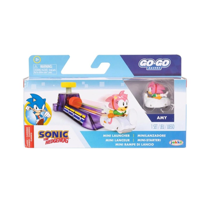Set Lansatoare Mini Sonic Go-Go Racers, 2 piese, include lansator și figurina, multicolor, pentru băieți, 3 ani