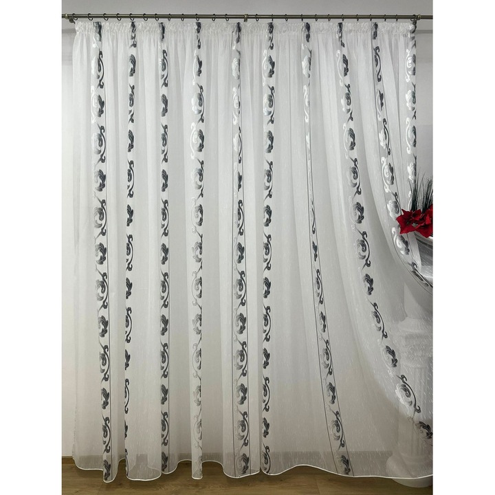 Perdea cu rejansa, brodata mecanic, culoare alb/negru, 250x245cm, din colectia "DragonTail" by Liz Line - PD07525
