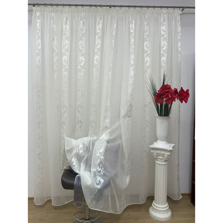 Perdea cu rejansa, brodata mecanic, culoare ivoire, 300x245cm, din colectia "DragonTail" by Liz Line - PD0763