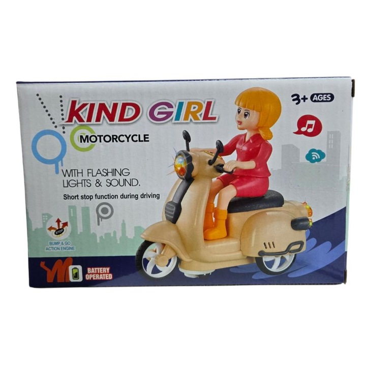 Jucărie interactivă, Piccolino, fetită pe scooter, cu muzică și lumini, pentru fete, 2 ani