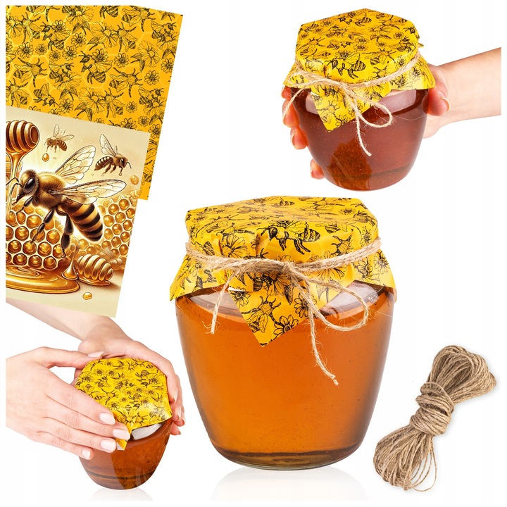 Set de Borcane Cu Capacele, SuperButelki, Sfoara de Iuta, Stil Natural, Rustic, Potrivire Usoara Pentru Diferite Marimi de Borcane, Utilizare Multipla, Biodegradabil.13.5 x 13.5 cm, Multicolor, 50 Bucati