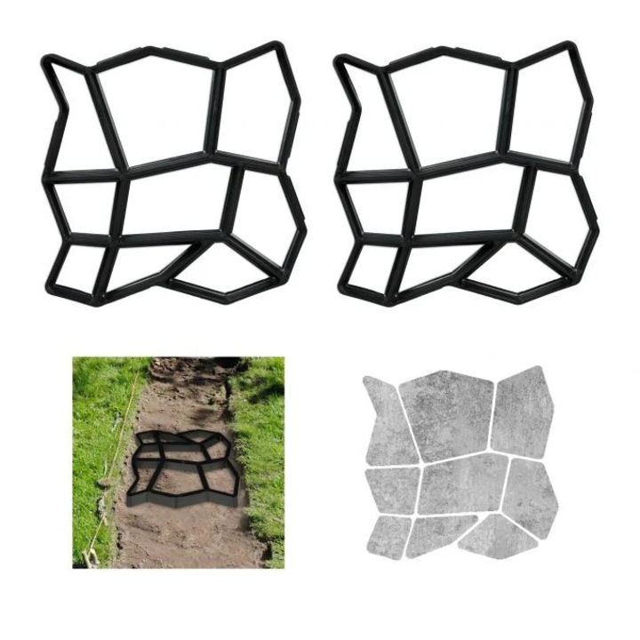 2 db járólap készítő forma, B2X, újrahasználható műanyag, 43x43cm, fekete