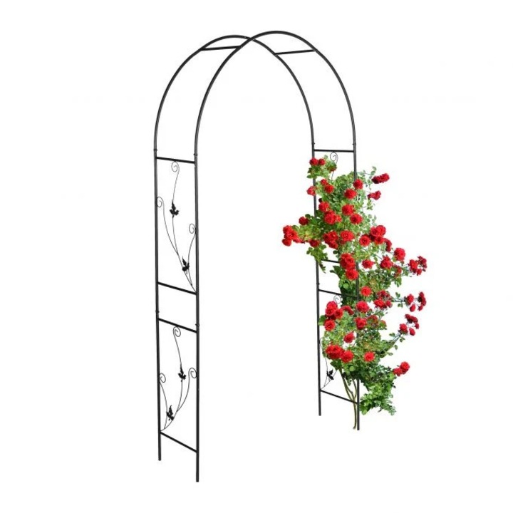 Arc rotund de trandafir, B2X, metal negru, 200x120cm, suport pentru plante cataratoare