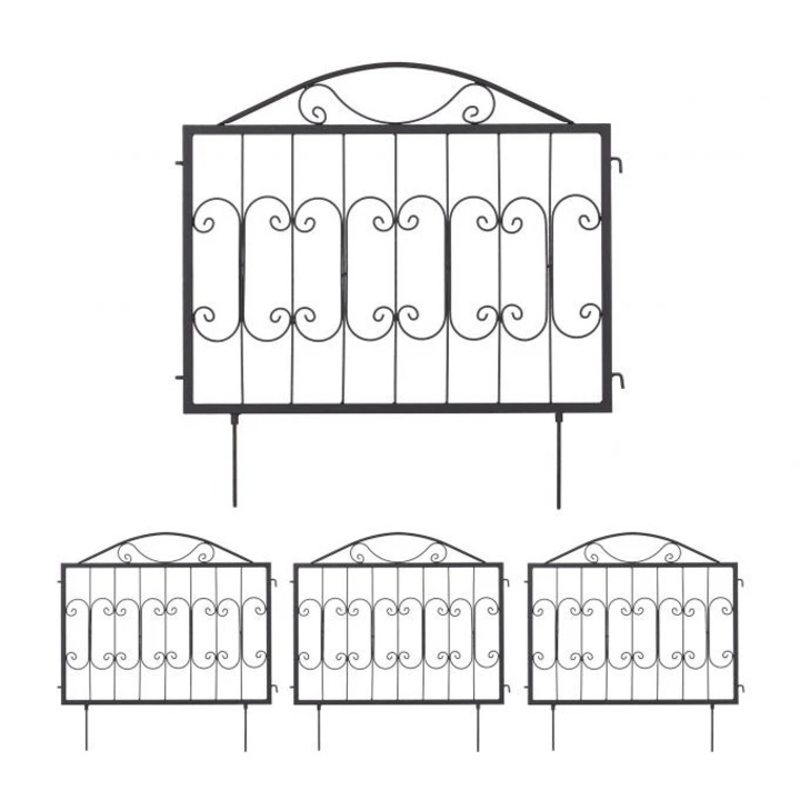 Kerti fém kerítés B2X, 4 darabos készlet, elegáns design, fekete, 63,5x51,5x7,5cm