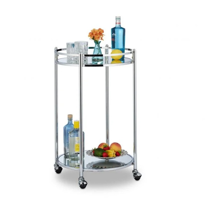 Carucior de servire B2X, rotund, 99, 5x57x8cm, otel, oglinda