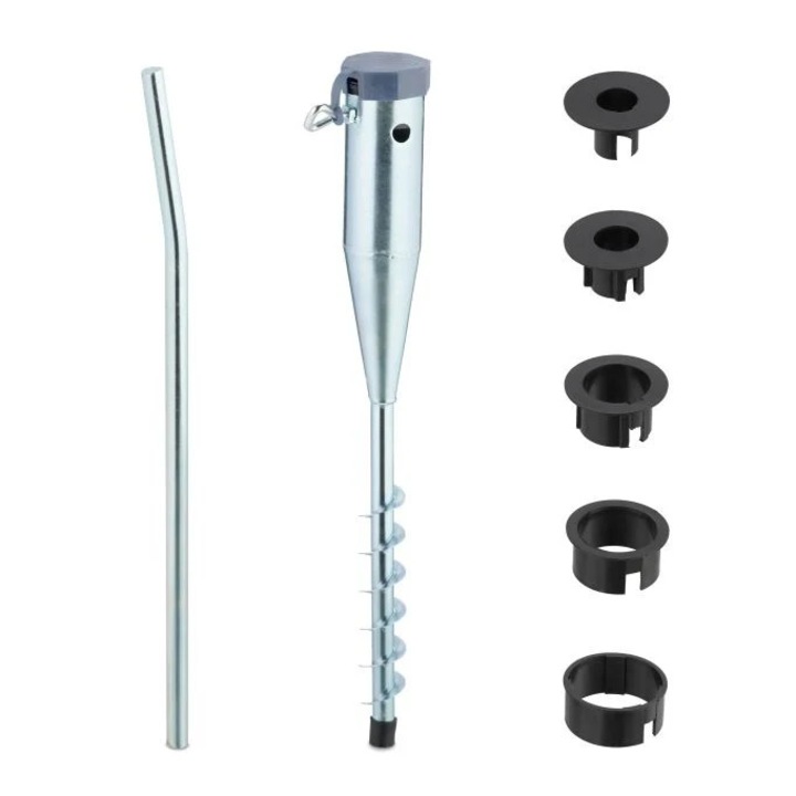 Cui pentru umbrela de soare, Northio, otel, set cu 5 adaptoare, 58x8x7.5cm