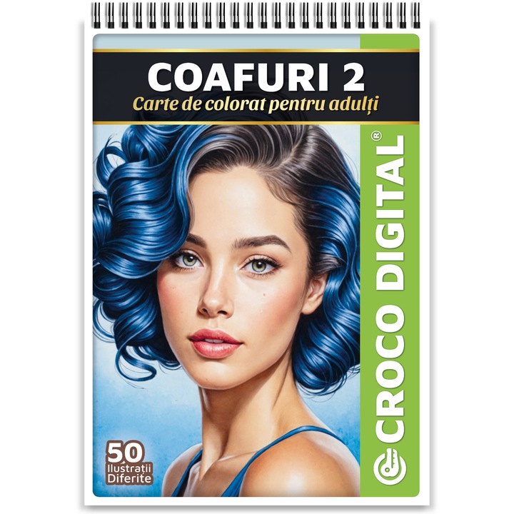 Carte de colorat antistres pentru relaxare, Coafuri 2, 50 Ilustratii unice cu Hairstyle si Aranjarea Parului, 106 pagini, 2025, Croco Digital