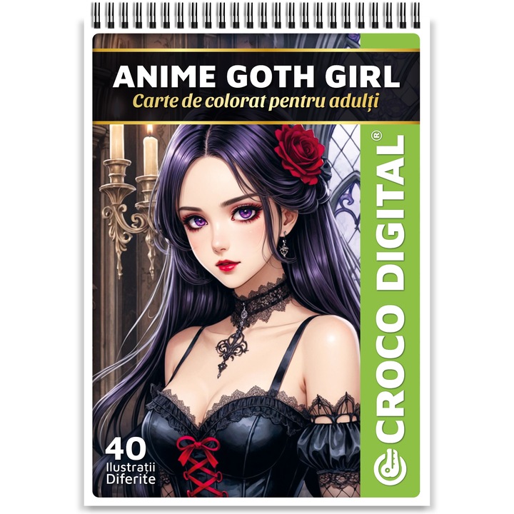 Carte de colorat antistres pentru adulti, Anime Goth Girl, 40 Ilustratii unice cu tinute gotice, 86 pagini, 2025, Croco Digital