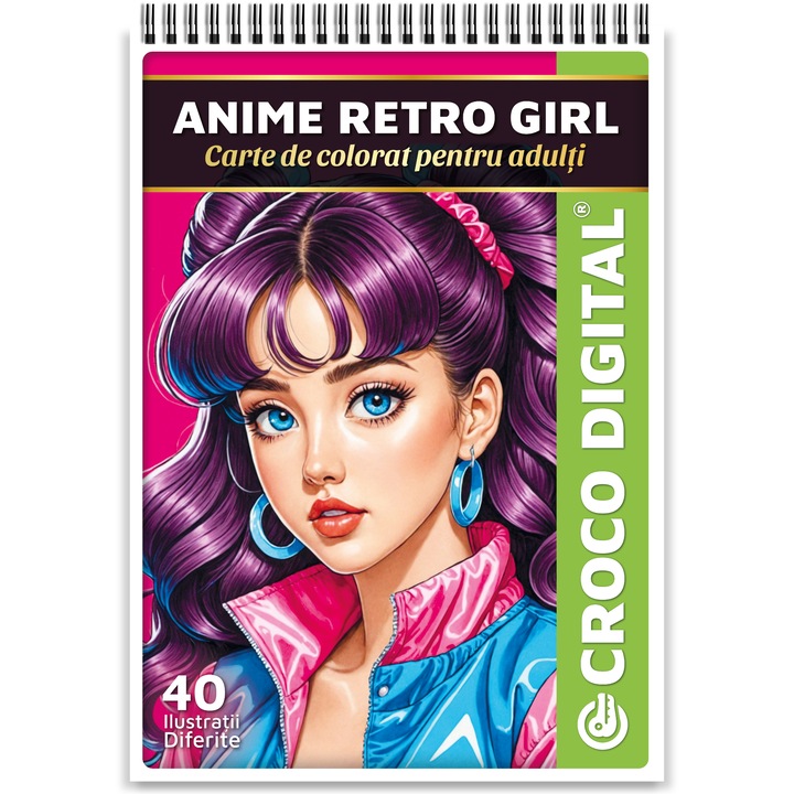 Carte de colorat antistres pentru adulti, Anime Retro Girl, 40 Ilustratii unice cu tematica Moda si Stil, 86 pagini, 2025, Croco Digital