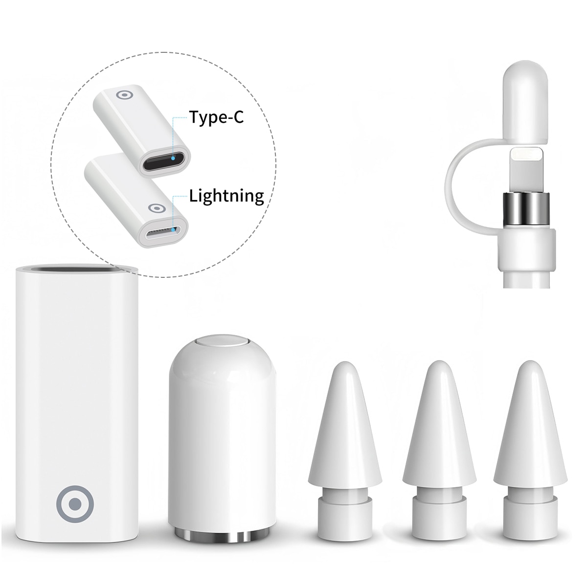 Set de accesorii pentru Apple Pencil, 6 piese, FunShop, 3 Varfuri