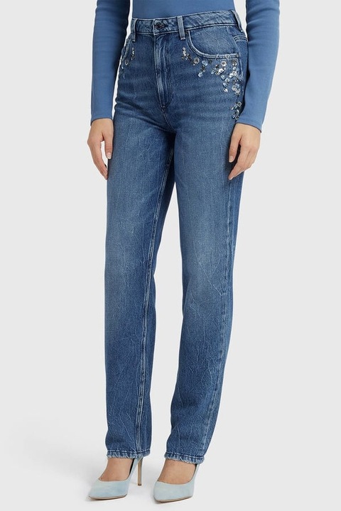 Blugi dama Guess cu accente florale W3RA21D4VI3, Albastru, 25