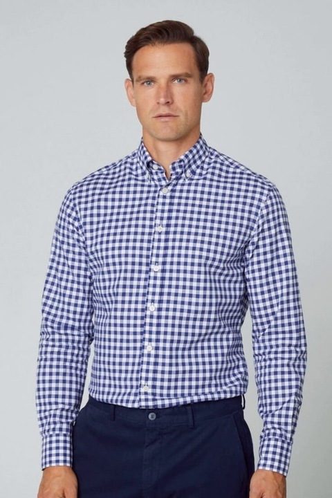 Hackett London Fine hosszu ujju ing, Kék | Feher, 2XL