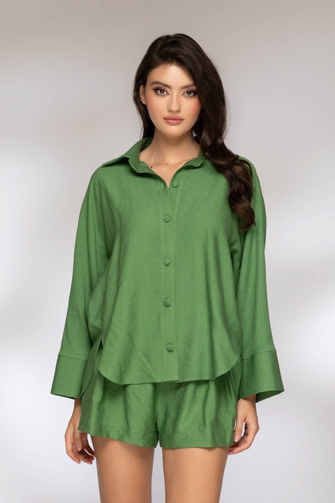 Compleu verde 2 piese din in, 3XL