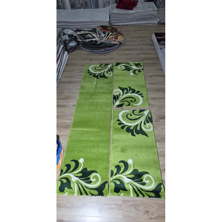 Set Dormitor Covoare Frize 3 Piese Verde 60x120cm, 60x240cm