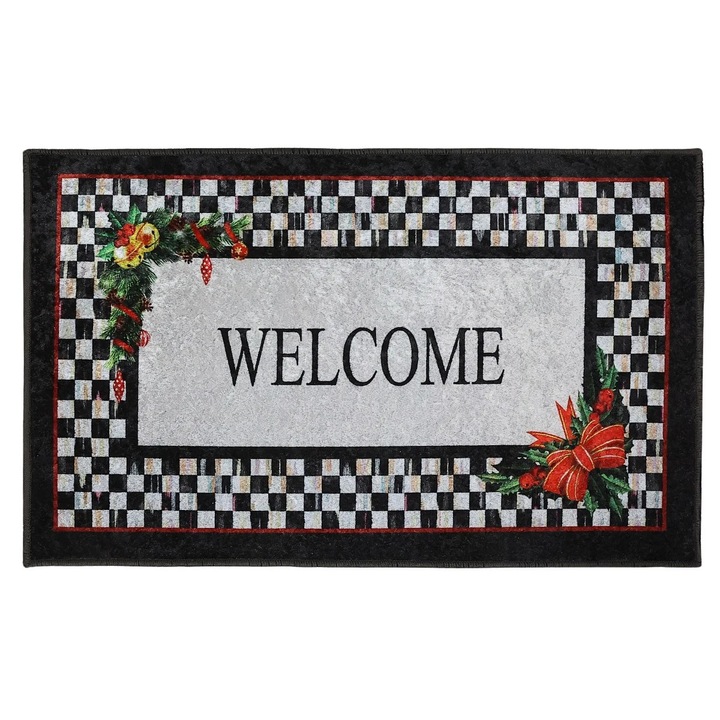 Covoras Decorativ de Craciun idealSTORE, Dimensiuni 60x90CM, Element Decorativ WELCOME, Material Textil Rezistent, Aspect Elegant cu Efect Decorativ, Usor de Intretinut, Multicolor