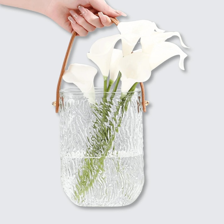 Vaza din sticla cu maner detasabil – model textura ondulata, textura liniara