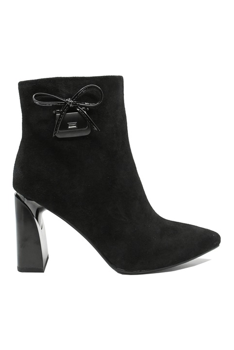 Botine dama Anna Viotti inalte, negre, din piele intoarsa, cu fundita decorativa GOR2575, Negru