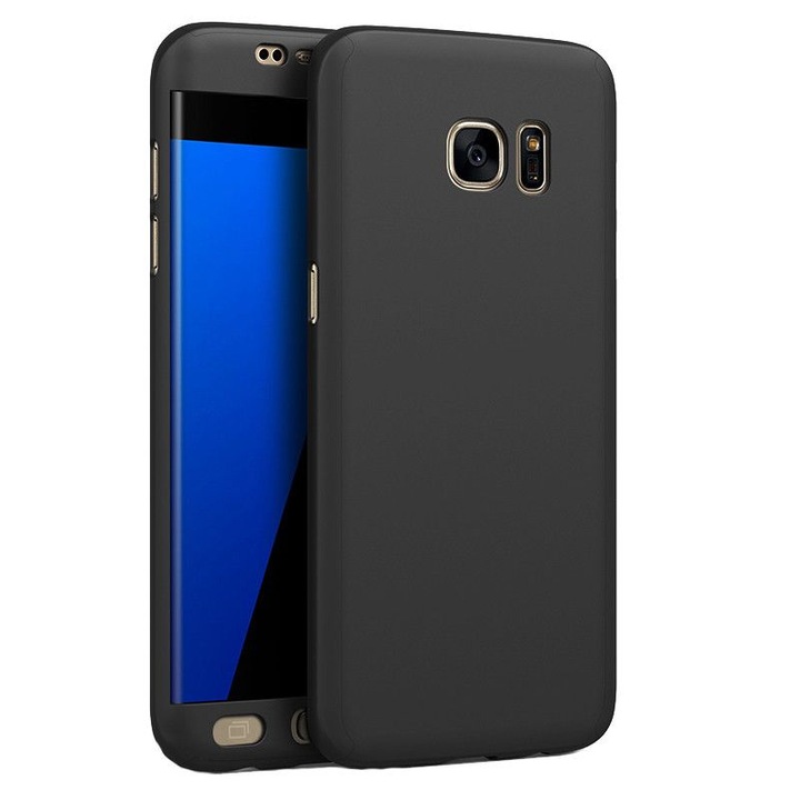 Калъф FullBody MyStyle Black за Samsung Galaxy S7 Edge, пълно покритие на 360 градуса с безплатно защитно фолио