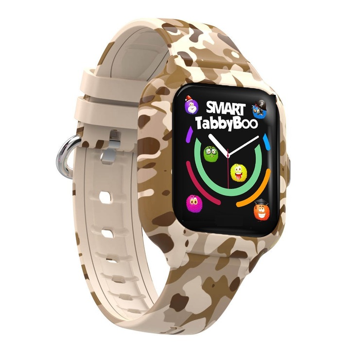 Ceas smartwatch copii SMART TabbyBoo, 4G, Camouflage, 1.4 inch, Maro, buton SOS, apel video