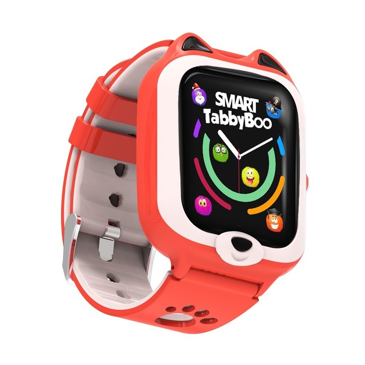 Ceas smartwatch copii SMART TabbyBoo 4G Kitty, 1.4 inch, apel video, camera HD, Rosu