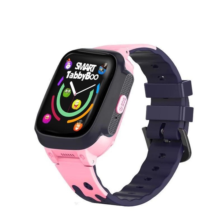 Ceas smartwatch pentru copii cu functie telefon, Roz, SMART TabbyBoo 4G, 1.4 inch, temperatura copil, apel video, camera HD, Android, buton SOS, wifi