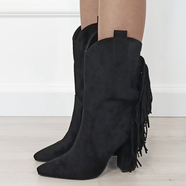 Cizme negre cu franjuri in spate B-2531 115 11122, Negru