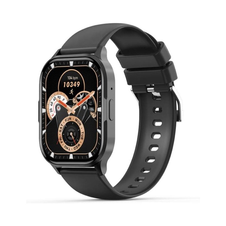 Smartwatch XO model J10, Negru, Compatibil Android/iOS, Bluetooth, Ecran Amoled 2.01”, Baterie 260 mAh, Curea din Silicon
