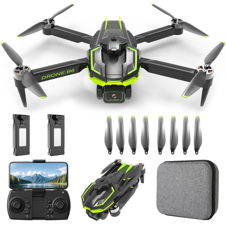 Дрон с 4K камера за деца с безчетков мотор, RC дрон квадрокоптер с WiFi предаване, 38 минути време за полет, играчка дрон подаръци за начинаещи за момчета и момичета (зелен)