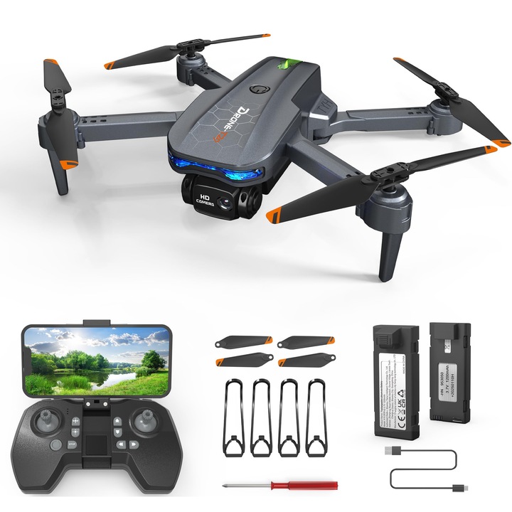 Дрон Ferietelf T29 с HD 1080P камера – мини сгъваем дрон за деца и възрастни, Wifi FPV, 2X батерии 1200mAh, квадрокоптер за начинаещи, дрон подарък за деца