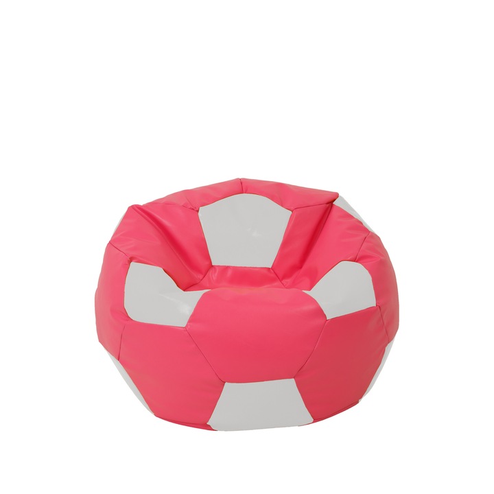 Fotoliu puf Baby Ball - imitatie piele - roz/alb