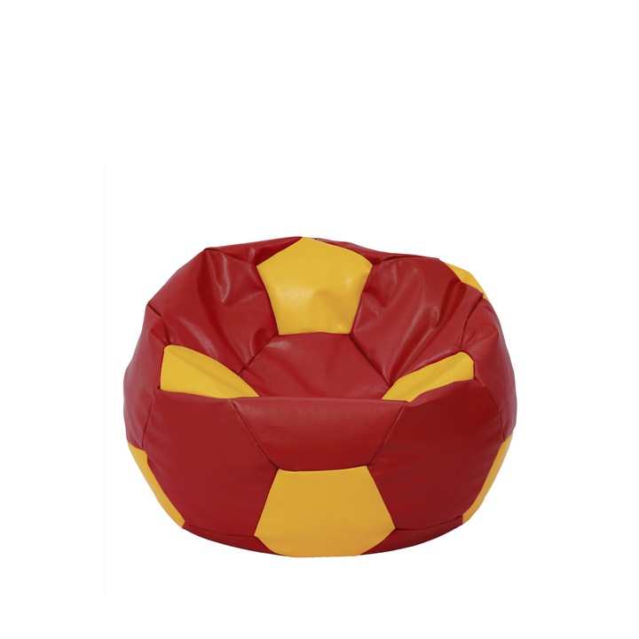 Fotoliu puf Baby Ball - imitatie piele - rosu/galben