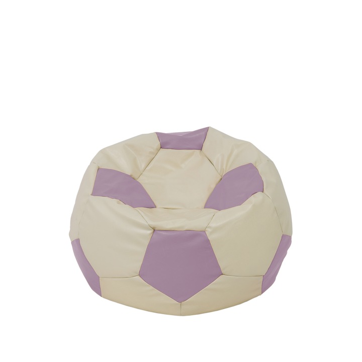 Fotoliu puf Baby Ball - imitatie piele - crem/mov